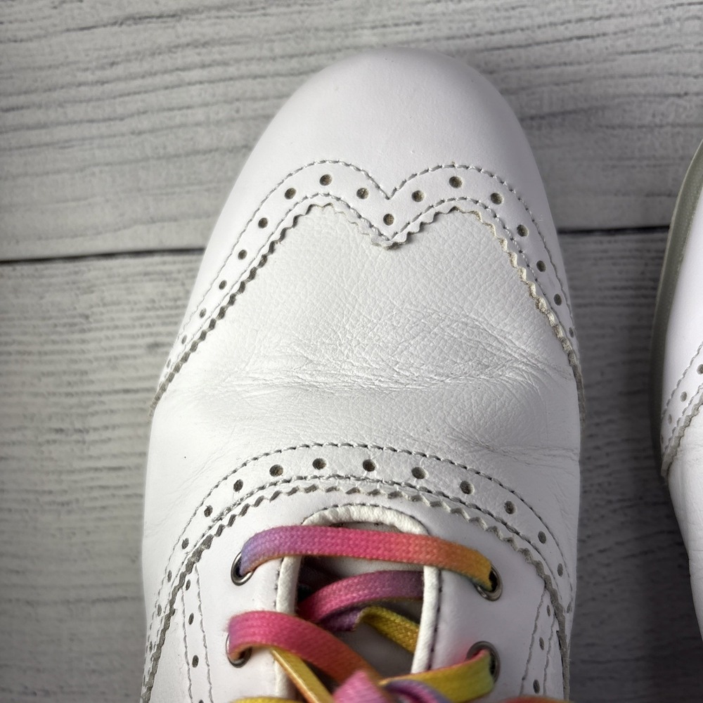 FootJoy LoPro Golf Shoes Comfort Wingtip White Leather Rainbow Laces Size 7.5M - Picture 6 of 8